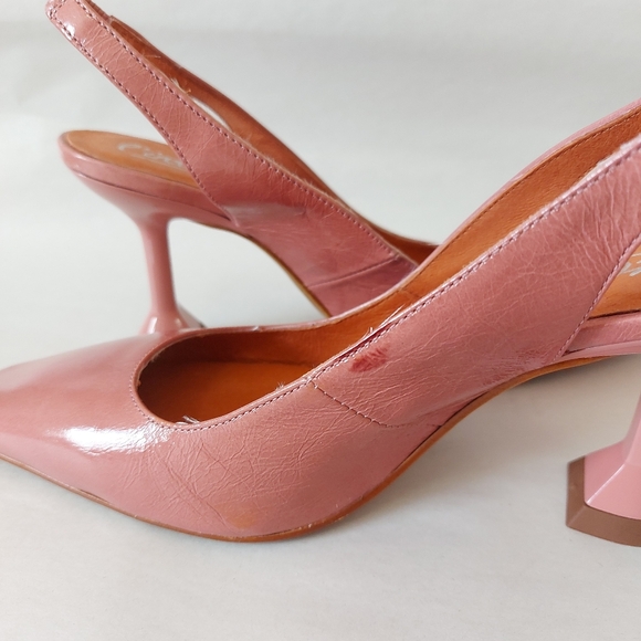 L'intervalle Leather Slingback Size 37 Square Toe Comfort Kitten Geometric Heel - Picture 6 of 12